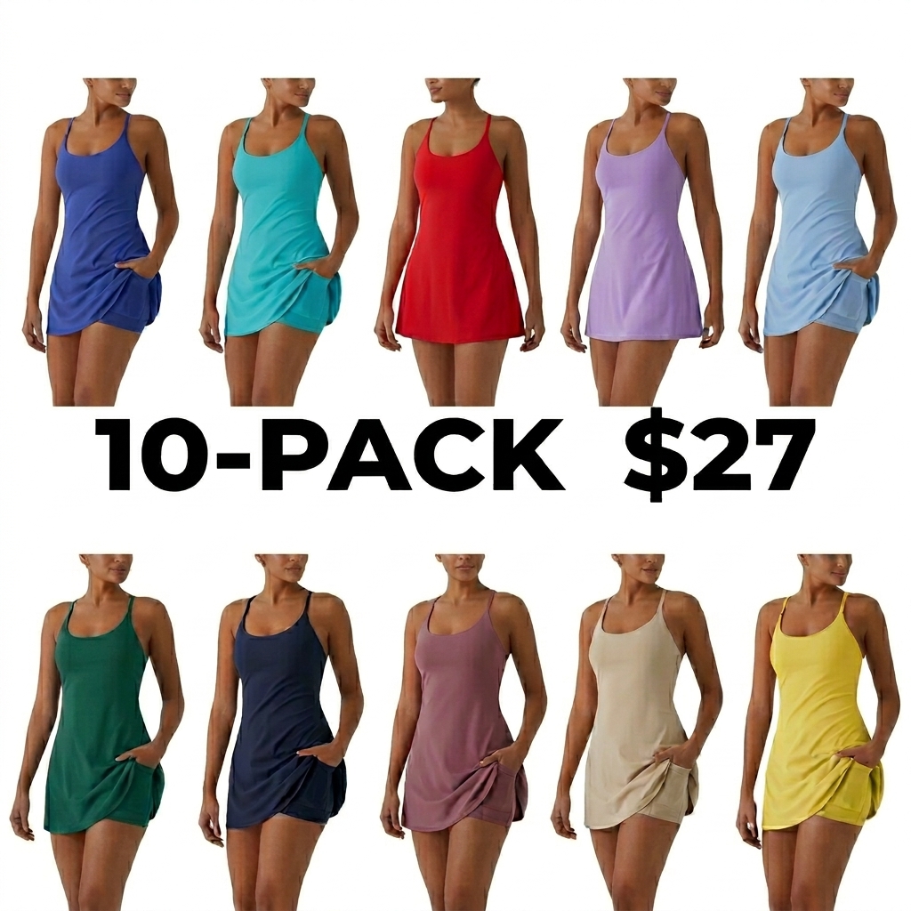 Women's Backless Active Dress – Built-in Shorts with Easy Peezy Design & Pockets