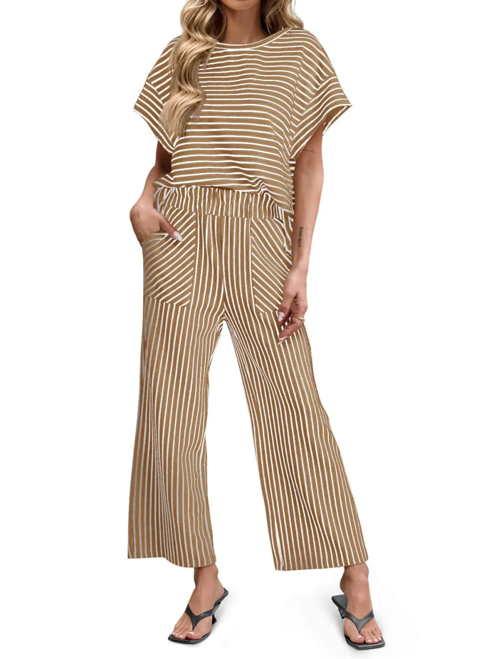 🔥10-PACK (Contain all color)🔥Women's Striped 2 Piece Lounge Set