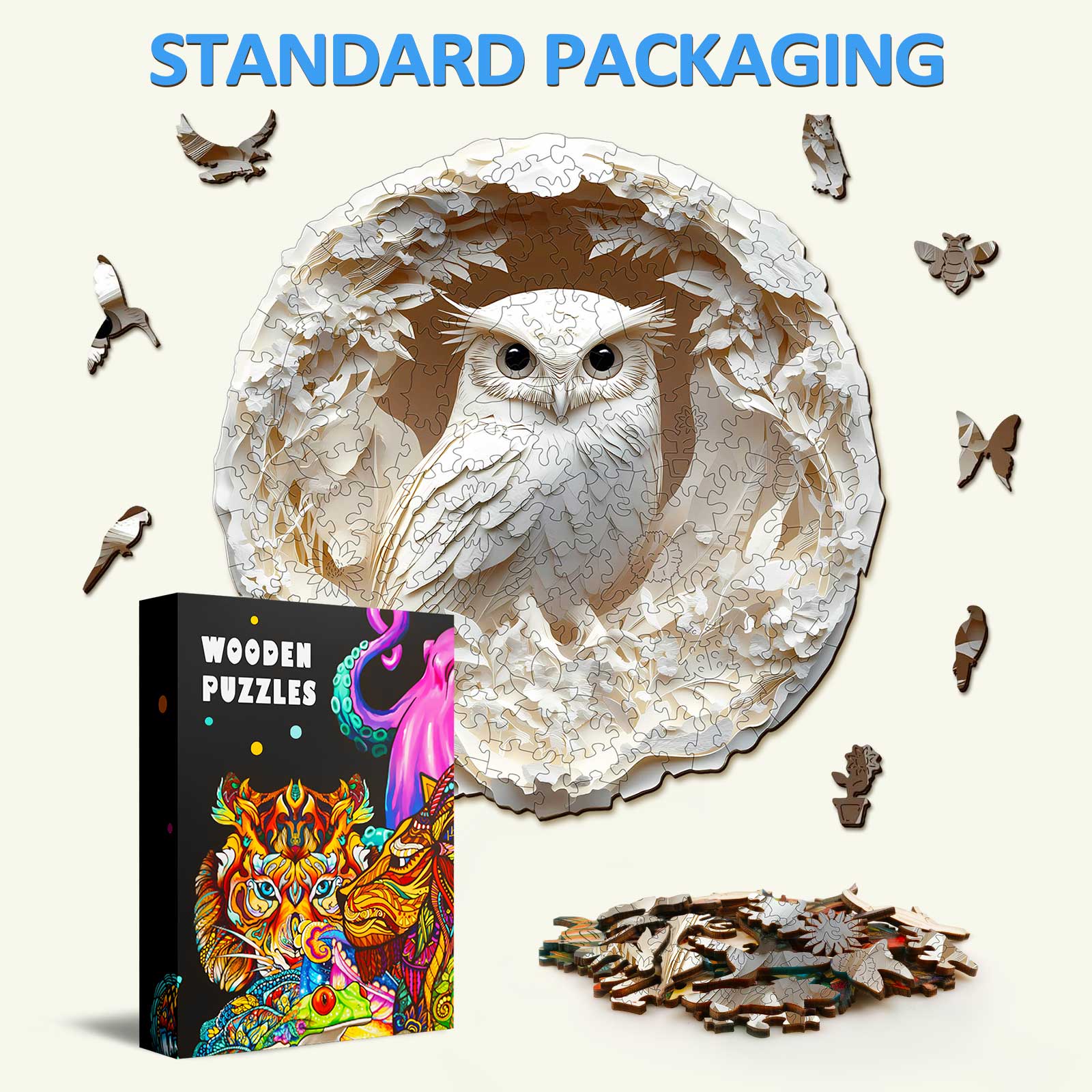 Paper Carved Owl Wooden Jigsaw Puzzle