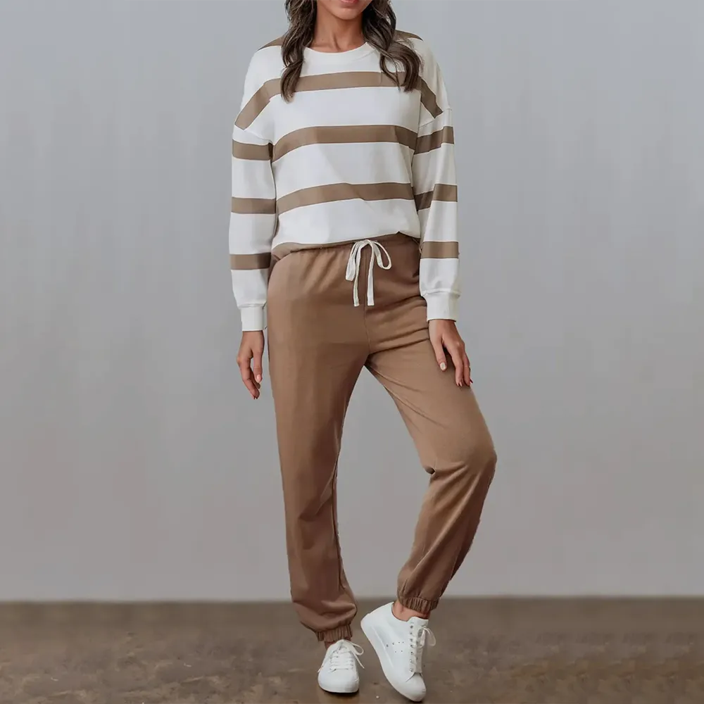Comfortable Striped Pullover And Jogging Pants Set