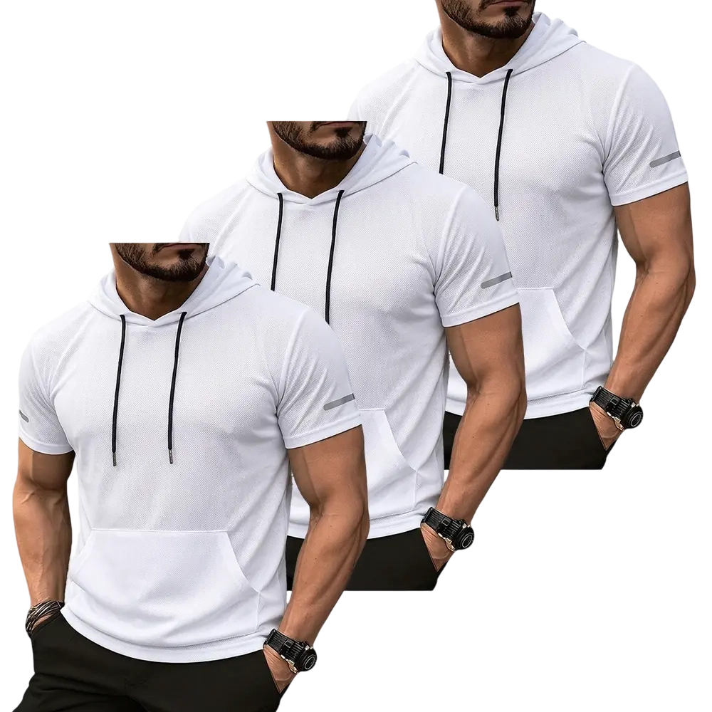 9-Pack Men’s lightweight outdoor hooded T-shirt in smooth mesh fabric—practical for morning runs and hiking