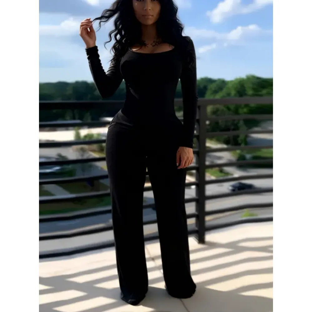 Women's Sexy Plain Long Sleeve Jumpsuit