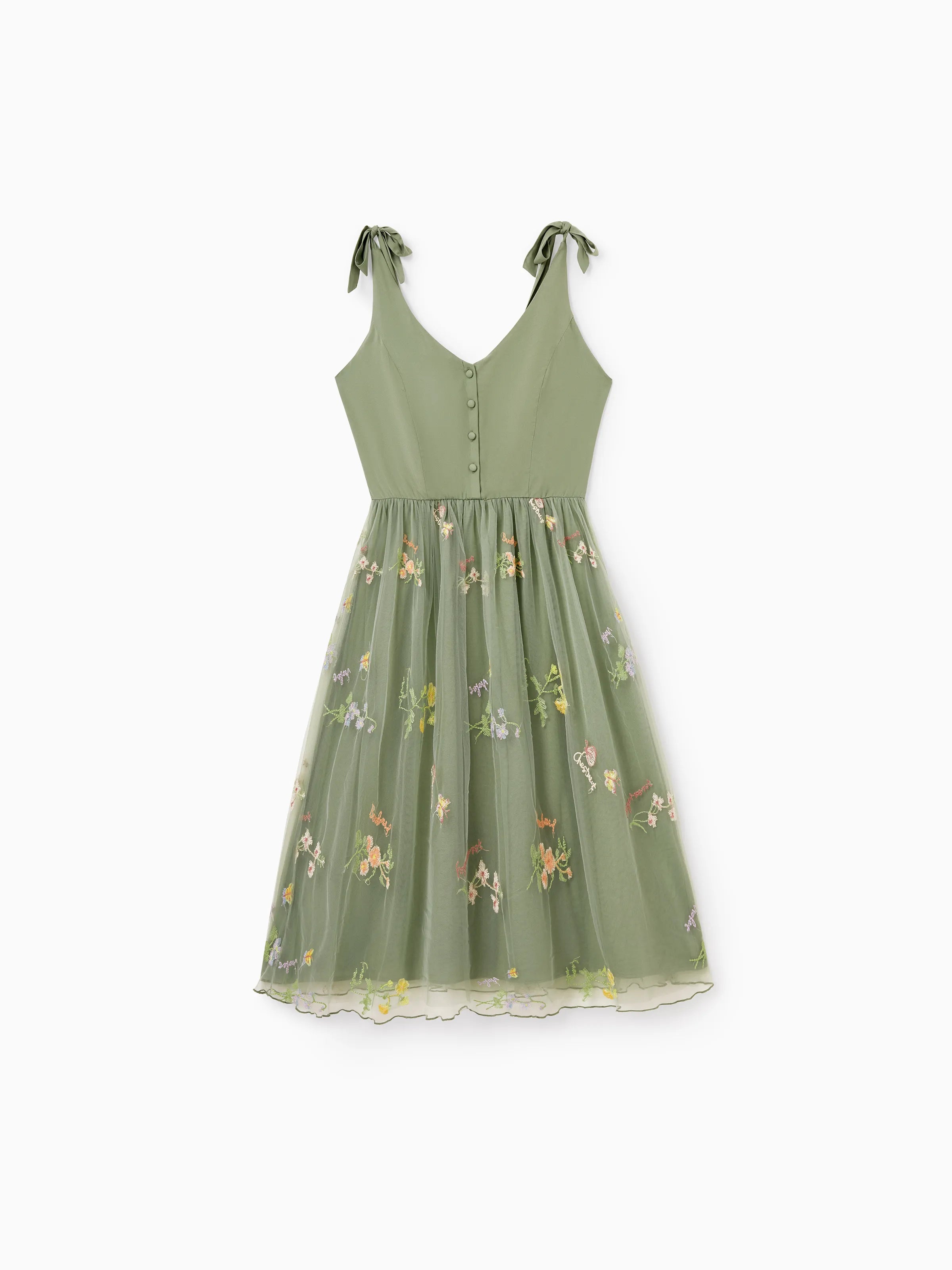 Family Matching Polo Collar Short-sleeve Shirt or V-neck Strappy Mesh Dress  Green