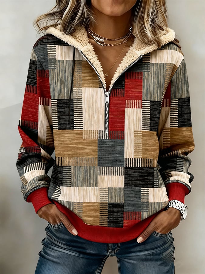 Women'S Casual Loose Color-Blocked Sweatshirt