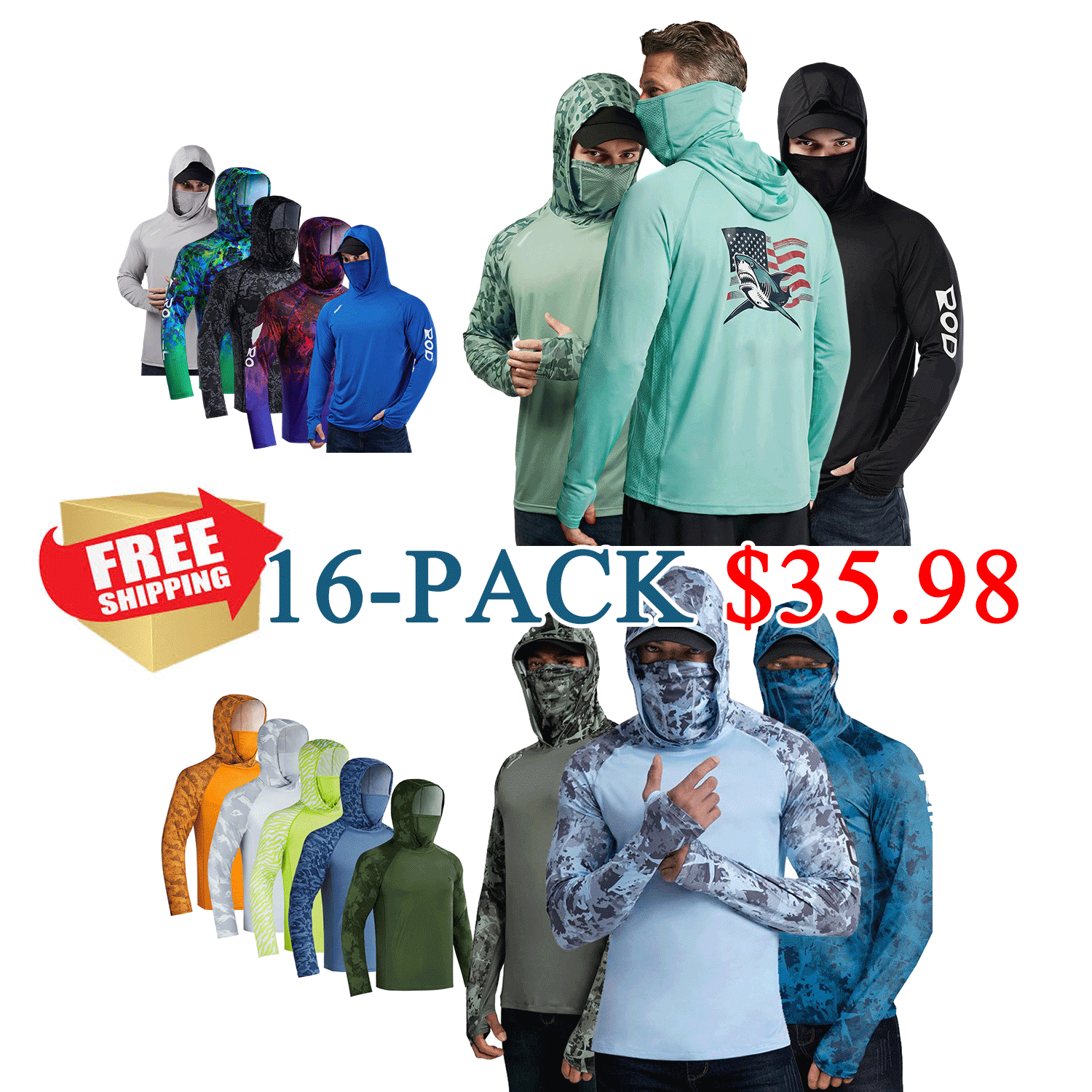 ☀️8/9-Pack $24☀️Men’s UPF 50+ Sun Protection Hoodie with UV Detection