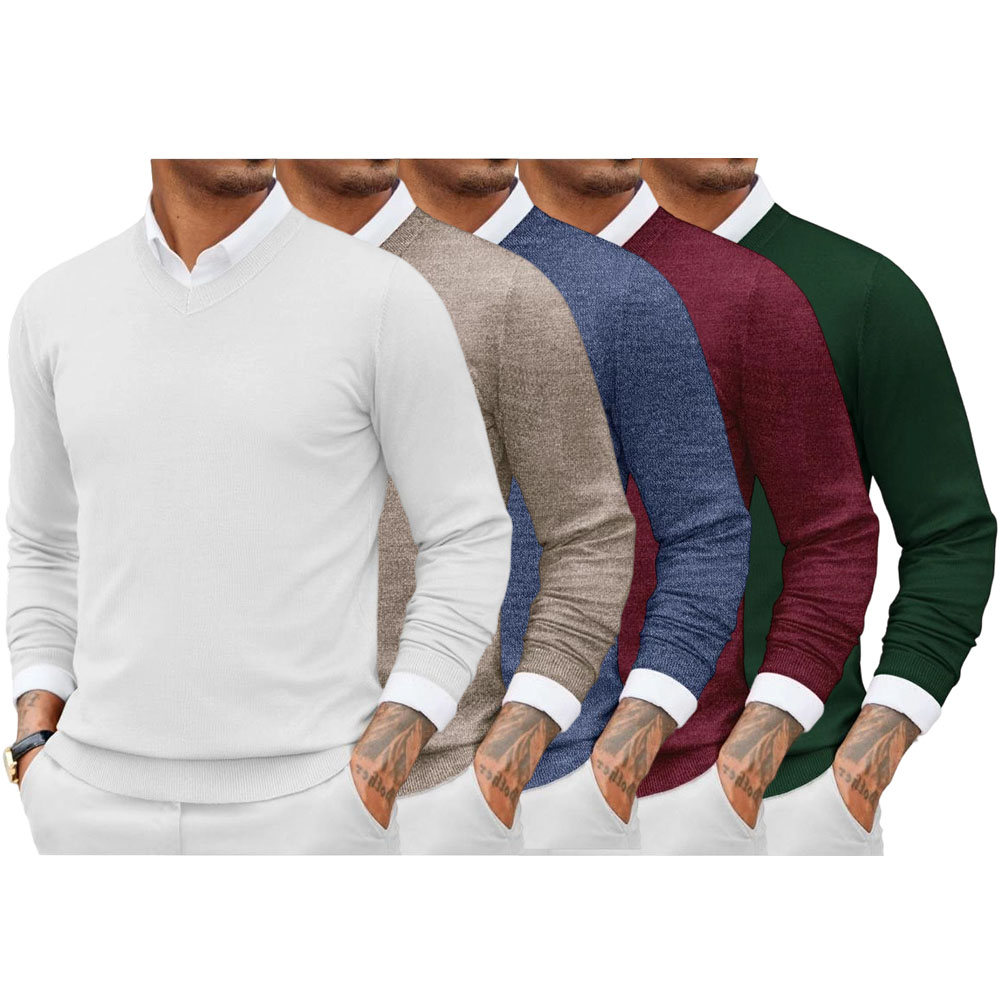 Fall Outfits 2-Pack Knitted Ribbed V-neck Casual Jumper Knitwear Classic Fabric Fashion Menswear Shirt Soft Sweater Office