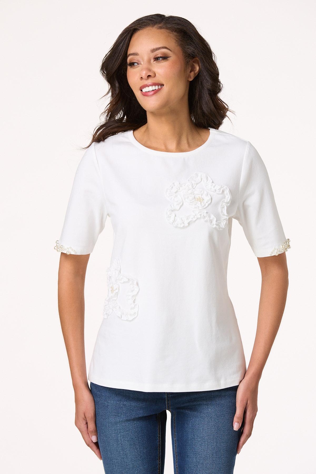 Textured Floral Pearl Top