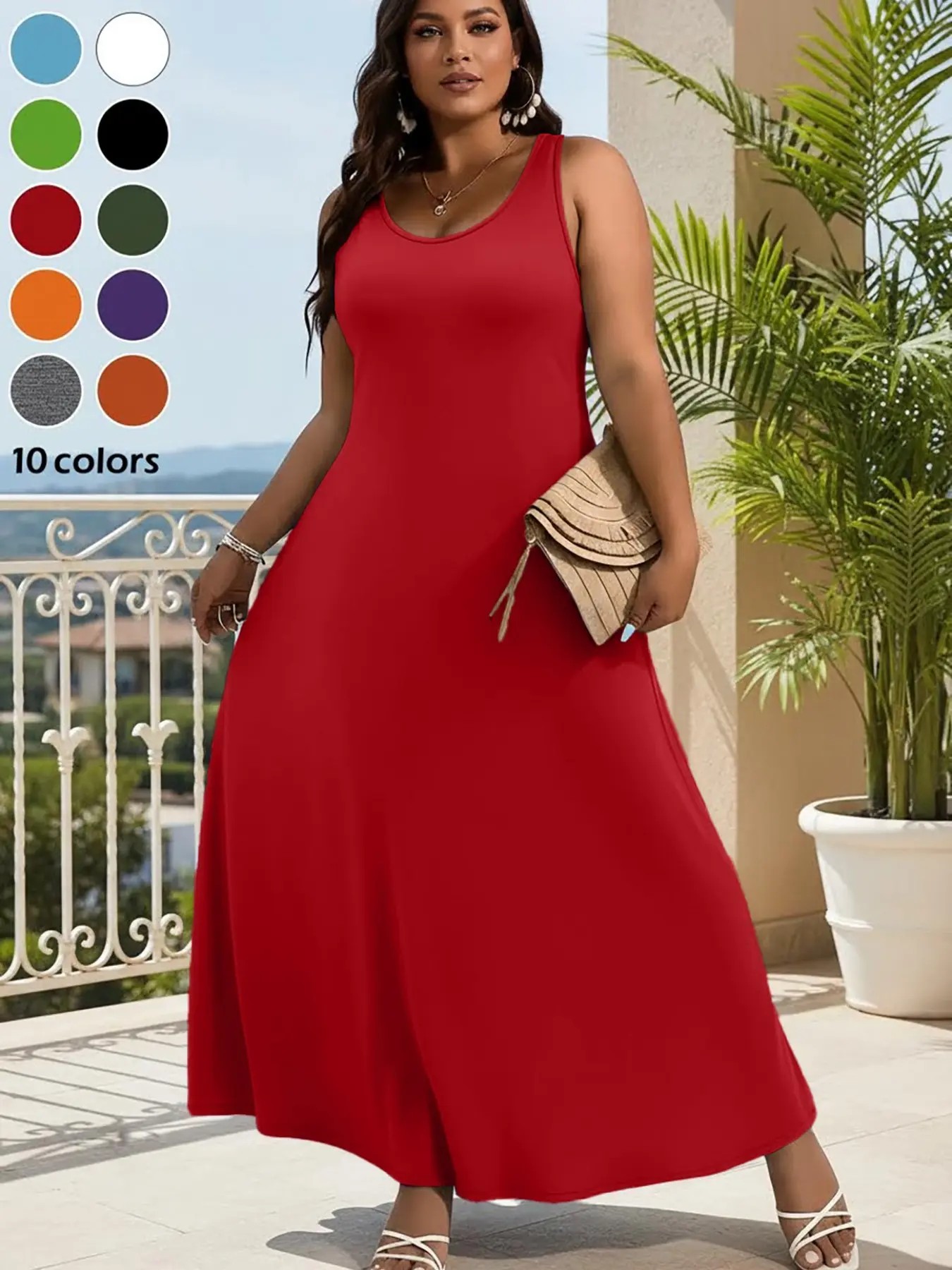 🔥🔥10 PACKS $28|Elegant Plus Size Women's Solid Color Sleeveless Vest Dress