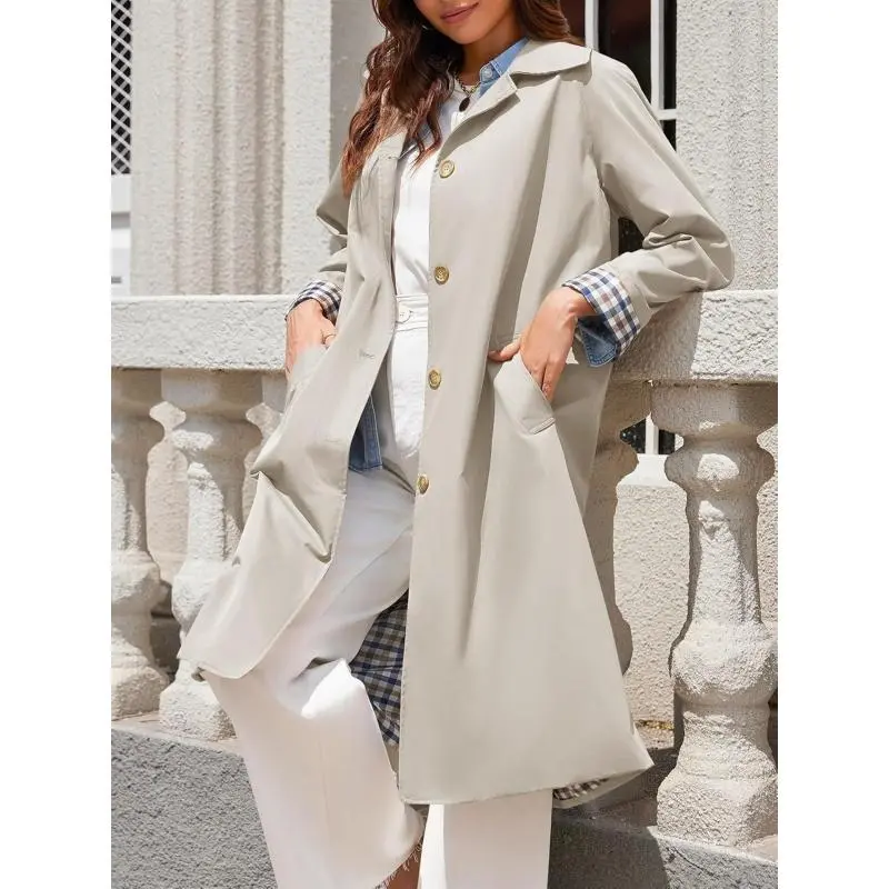 Womens Long Trench Coat Single Breasted Windproof Overcoat