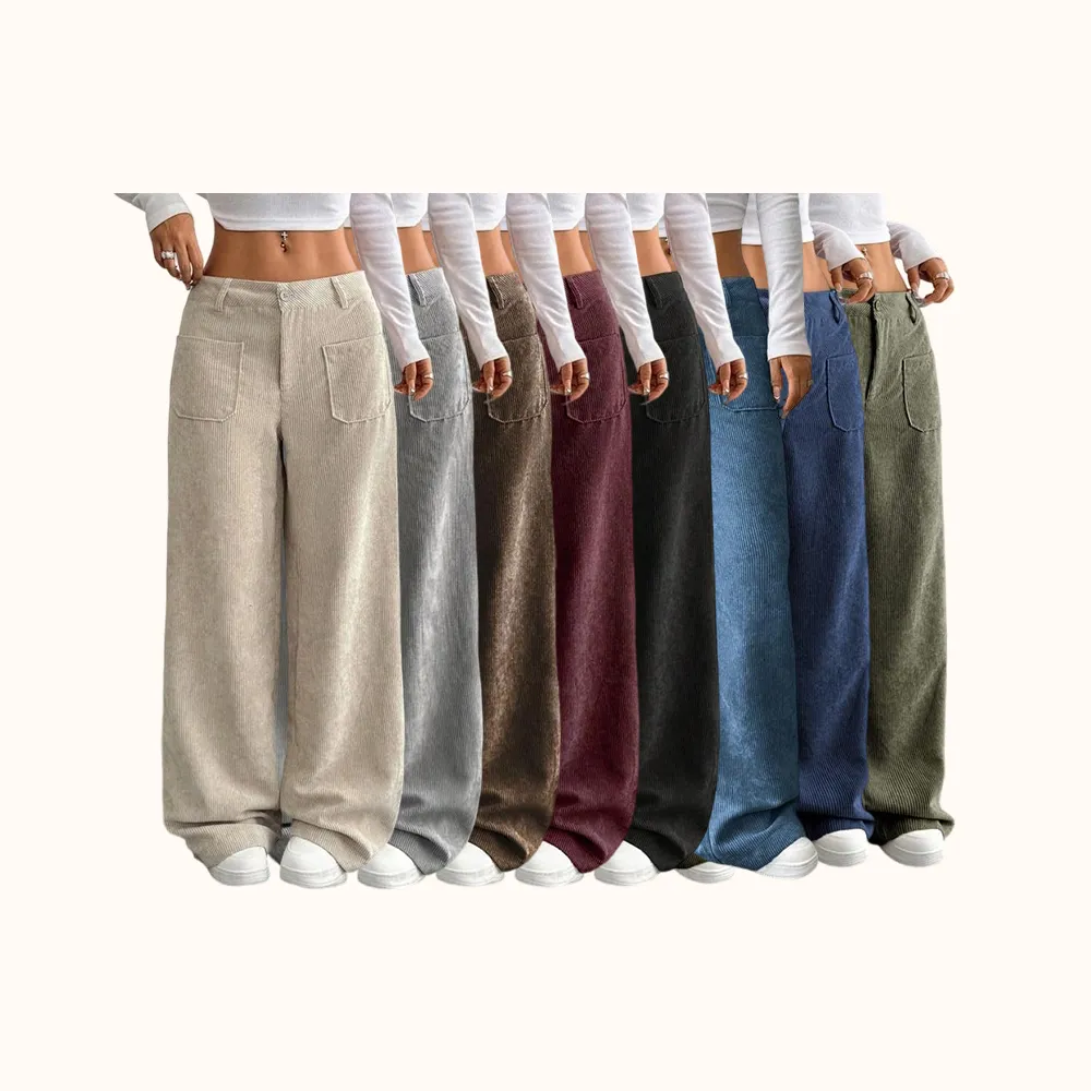 Women's Casual Loose-Fitting Wide Leg Pants with Front and Back Pockets