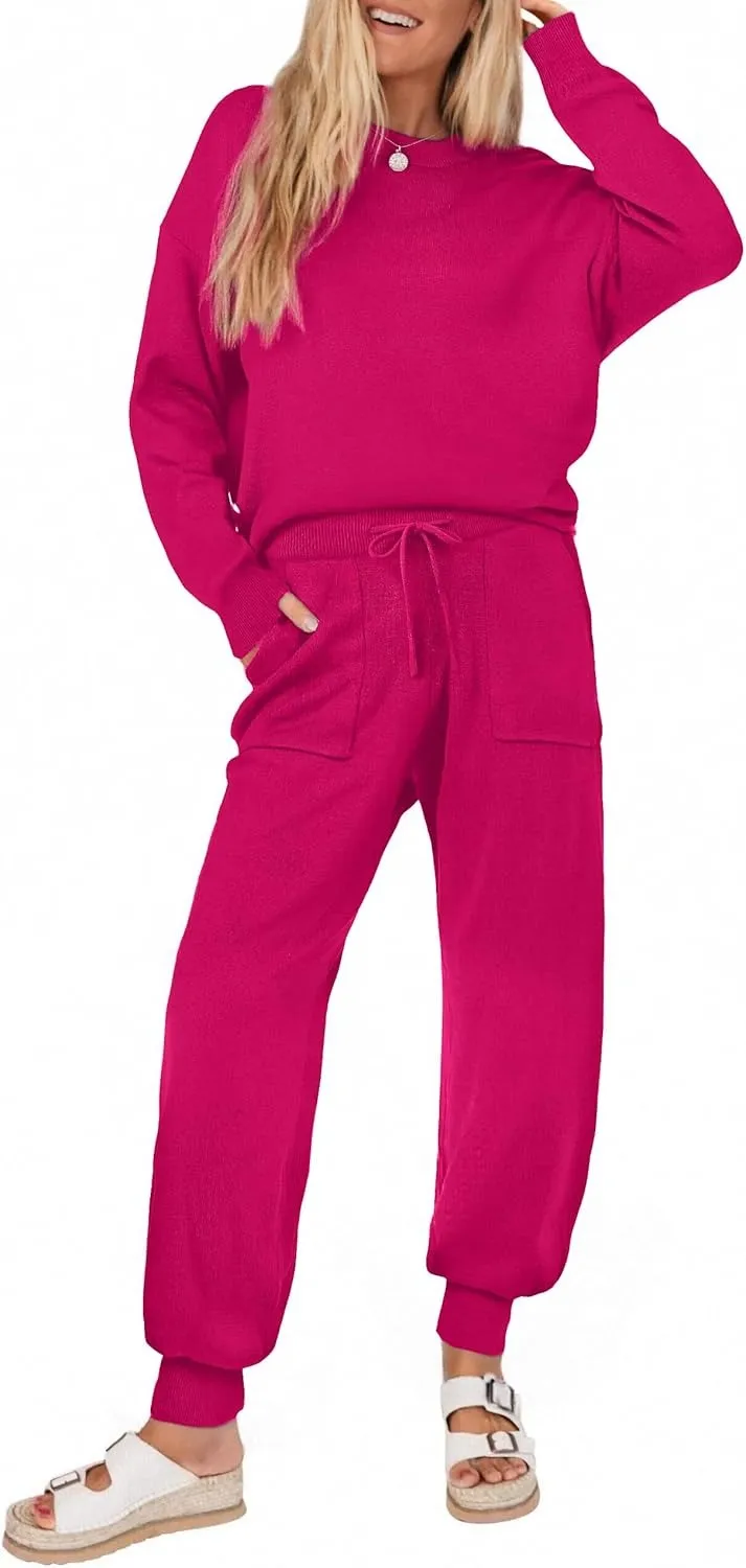 Women's Long Sleeve Knit Loungewear Set Jogger Pants Outfit