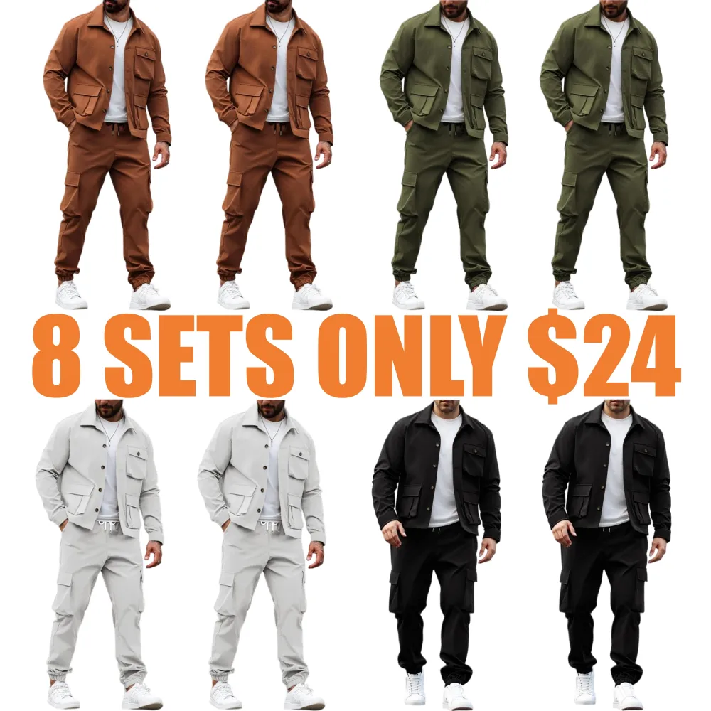Men's Solid Color Pocket Button Front Jackets & Pants Two-Piece Set
