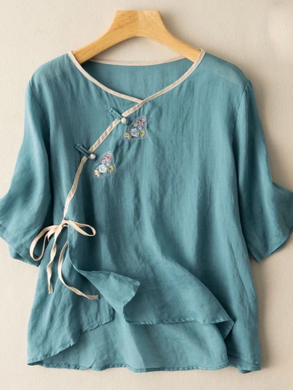 Women Embroidered Cotton Linen Tops- Fast Shipping