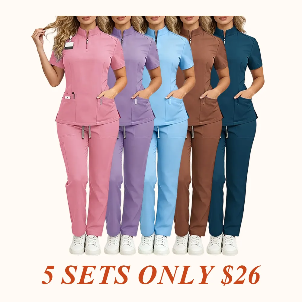 Ladies Healthcare Scrub Set with Multi-Pockets, Breathable Quick-Dry Wrinkle-Resistant Fabric