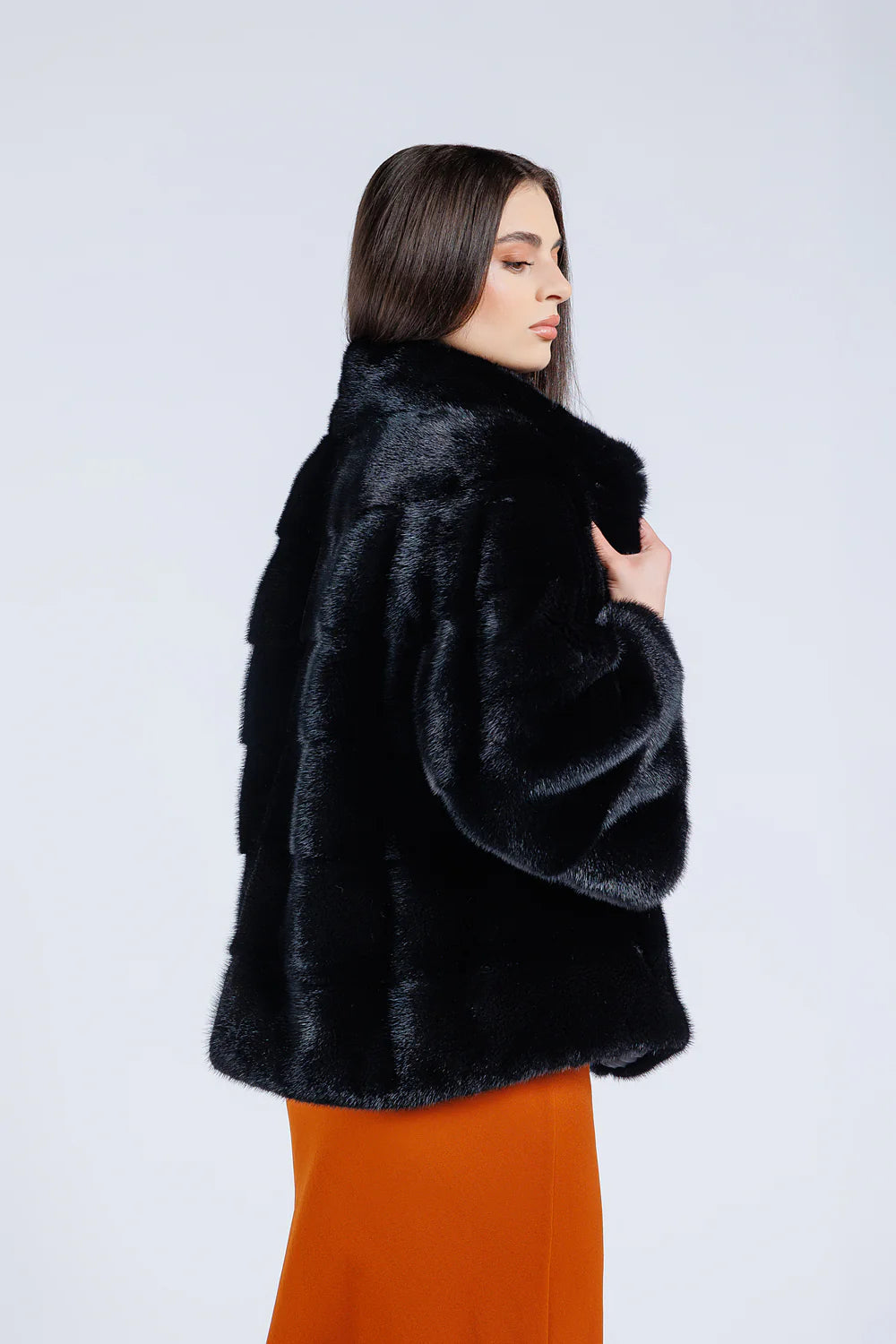 Haină din Blană Naturală de Vizon, Mânecă Clopot, Oversized, Femei, Diamond 228