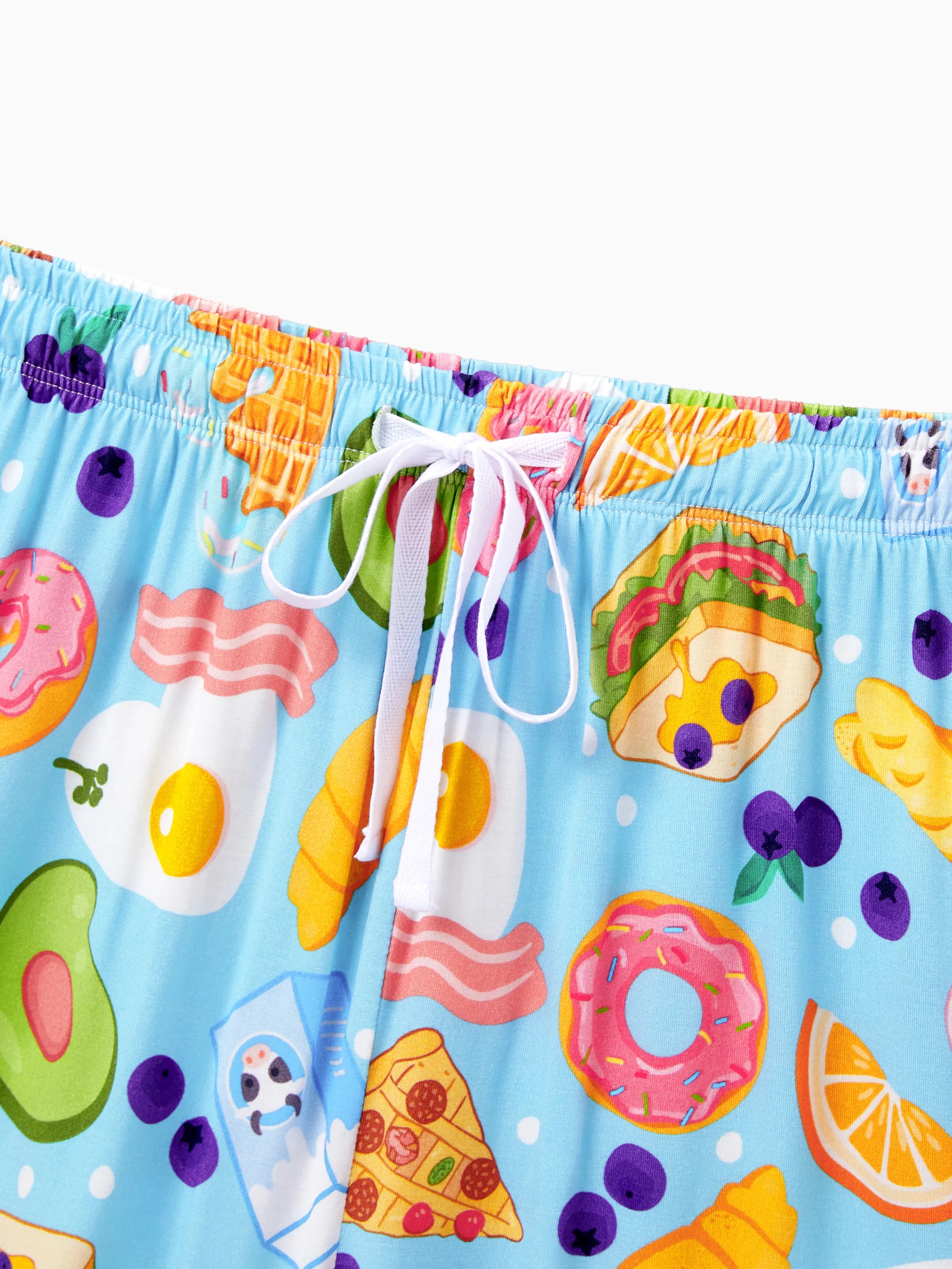 Family Matching Bamboo Pajamas Soft Bamboo Viscose PJs for Men Women Kids Toddler, Fun Food & Fruit Print Short-sleeve Sleepwear Blue