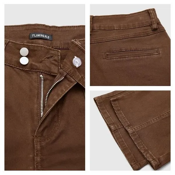 Mid Rise Straight Leg Pants women’s clothes Stretchy Fabric