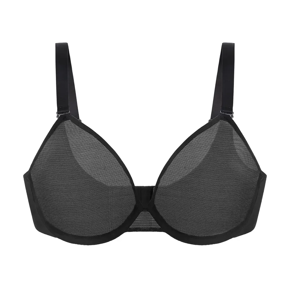Bra Summer Breathable Unlined Soft Sheer Mesh Underwire Support Transparent Lightweight Non Padded Minimizer Bra