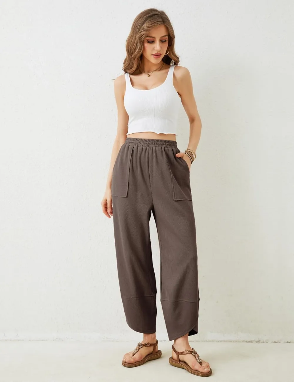 Women's Wide Leg Harem Pants Casual Palazzo Pants with Pockets High Waist Relaxed Fit