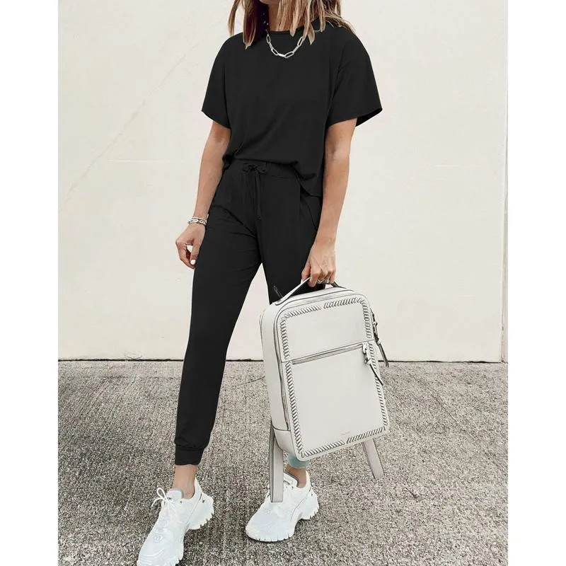 Women's 2-Piece Set Summer Outfits Crew Neck Short Sleeve Tracksuit Jogger Set
