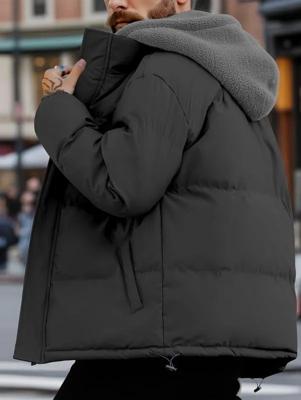 Men's Thickened Windproof Winter Jacket - Cold-Resistant Warm Fleece Lined Hooded Coat