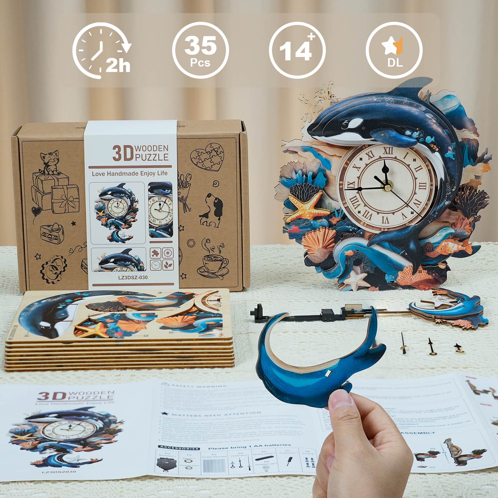 Killer Whale – DIY Wooden Clock, 3D Puzzle Craft Kit