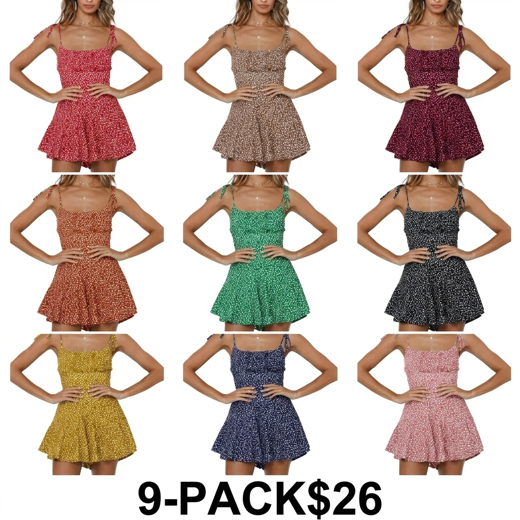 Women's Boho Floral Wide Leg Short Romper – Spaghetti Strap Smocked Jumpsuit