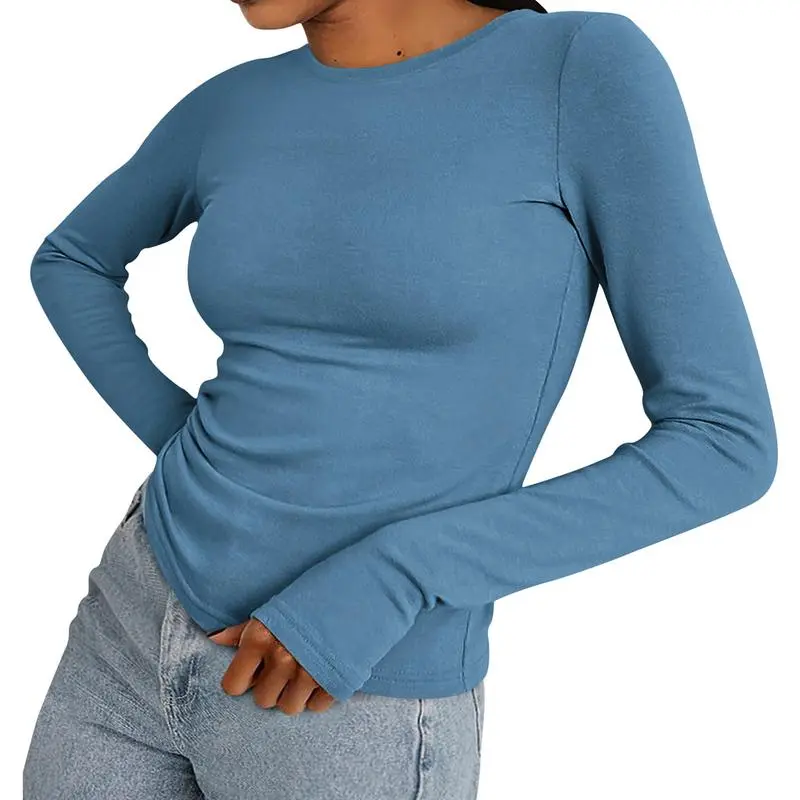 Women's Casual Long Sleeve Crew Neck Top - Slim Fit Basic Going-Out Blouse for Summer & Fall