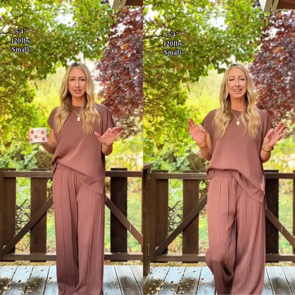 Lounge Sets for Women Two Piece Outfits Knit Cap Sleeve Tops Wide Leg Pleated Pants Casual Dressy Sweater Sets