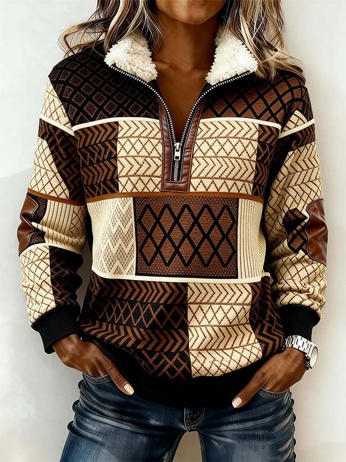 Women'S Casual Color Block Printed Pullover Sweatshirt