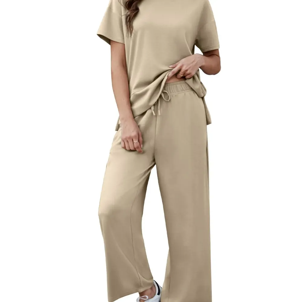 New Women's Two-Piece Set — Soft, Short-Sleeve Casual Outfit with Wide-Leg Pants