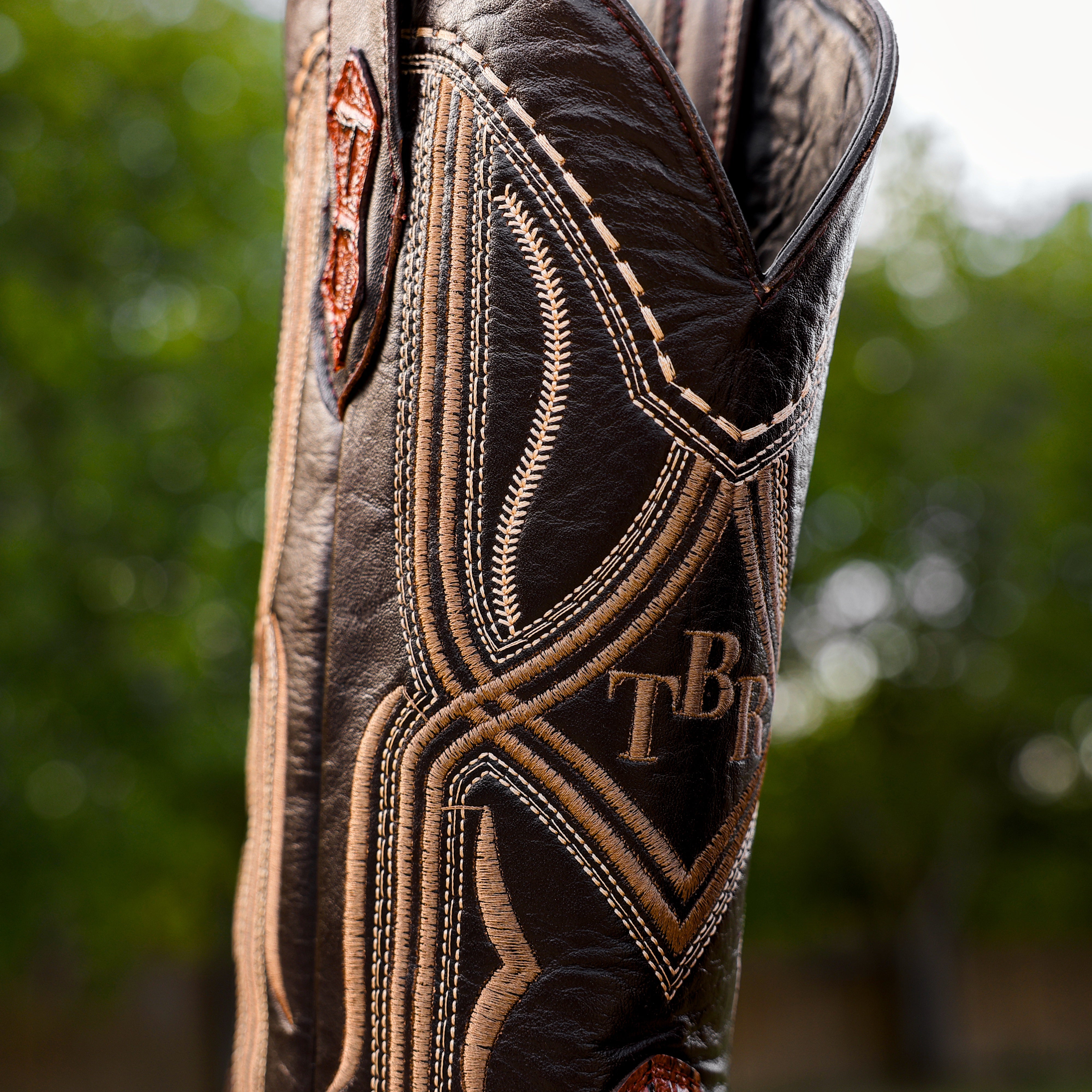 Cognac Caiman Neck Leather Boots - Square Toe