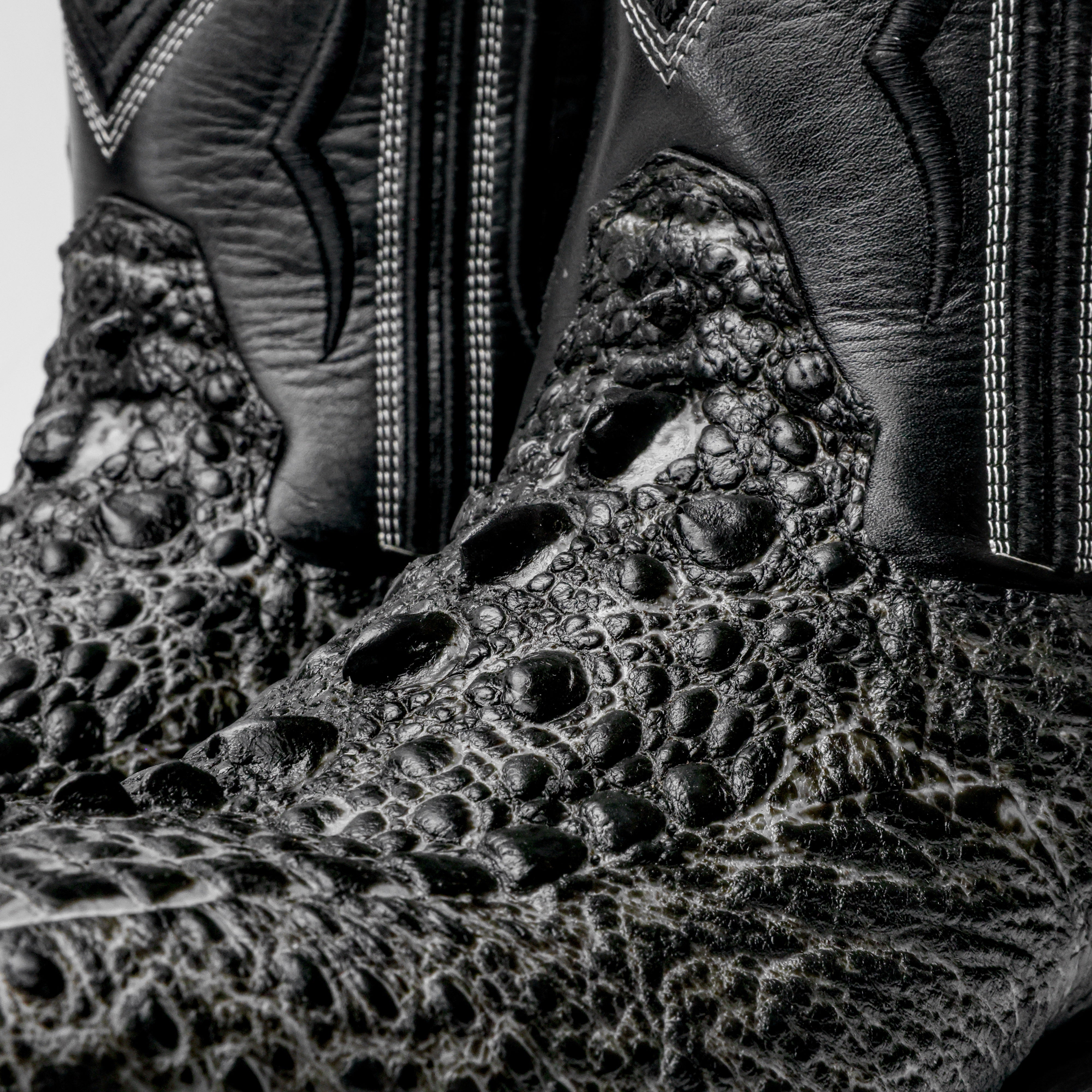 Grey Snapping Turtle Leather Boots - Square Toe