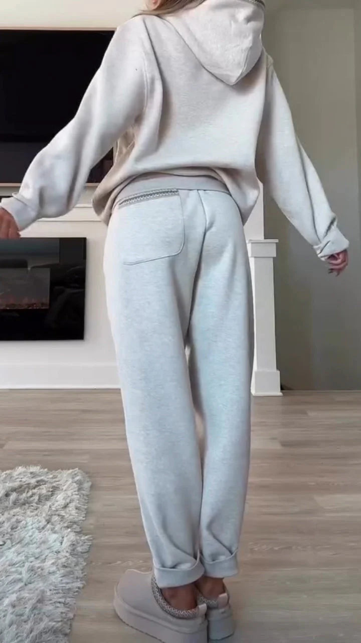 Women Round Neck Hooded Sweatshirt + Pants Casual Suit