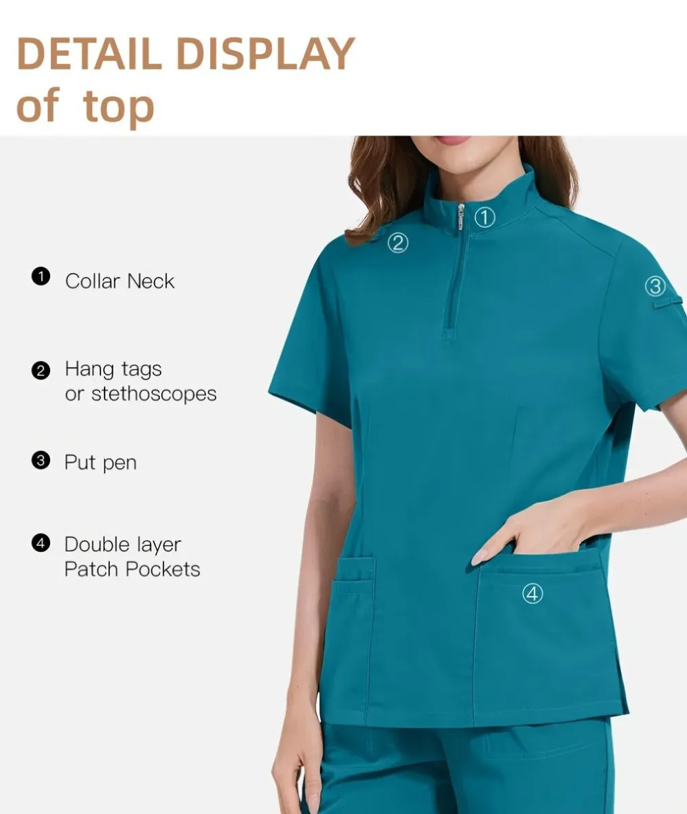 Ladies Healthcare Scrub Set with Multi-Pockets, Breathable Quick-Dry Wrinkle-Resistant Fabric