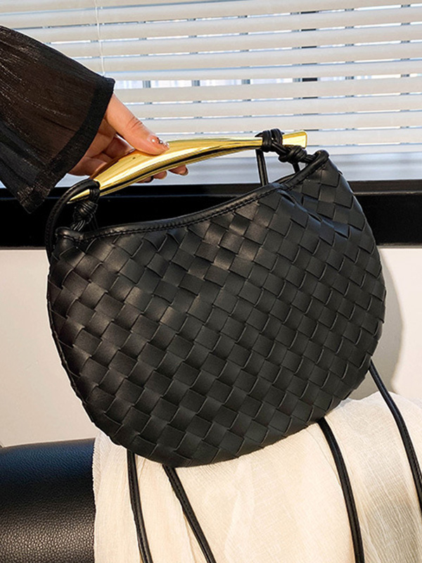 Geometric Split-Joint Woven Zipper Handbags Bags