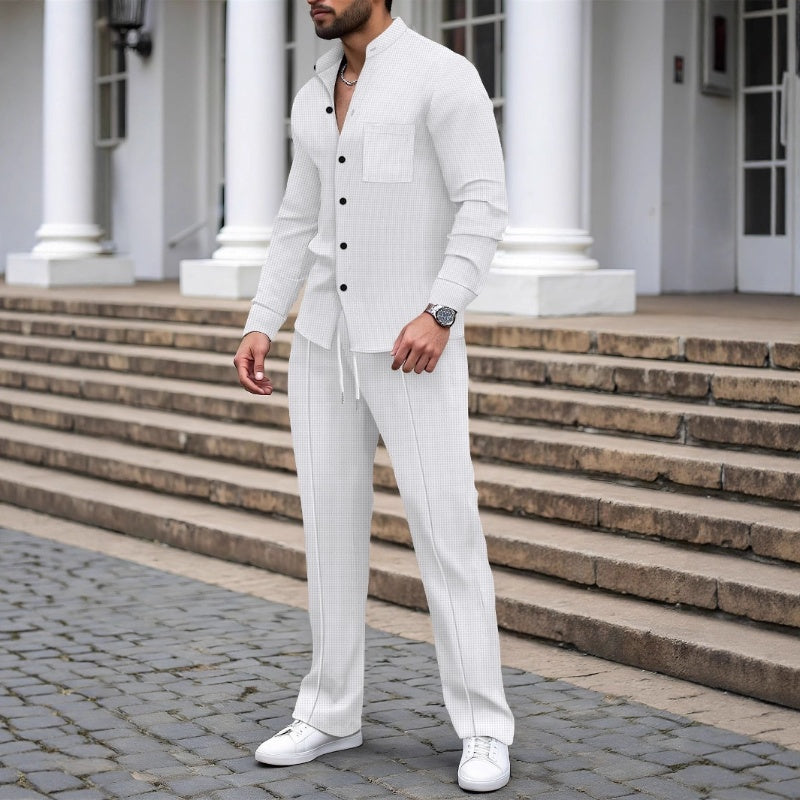 🎁New 2026 Arrival - Only $19.99!💥 Men's Casual Waffle Knit Shirt and Pants Two-Piece Set