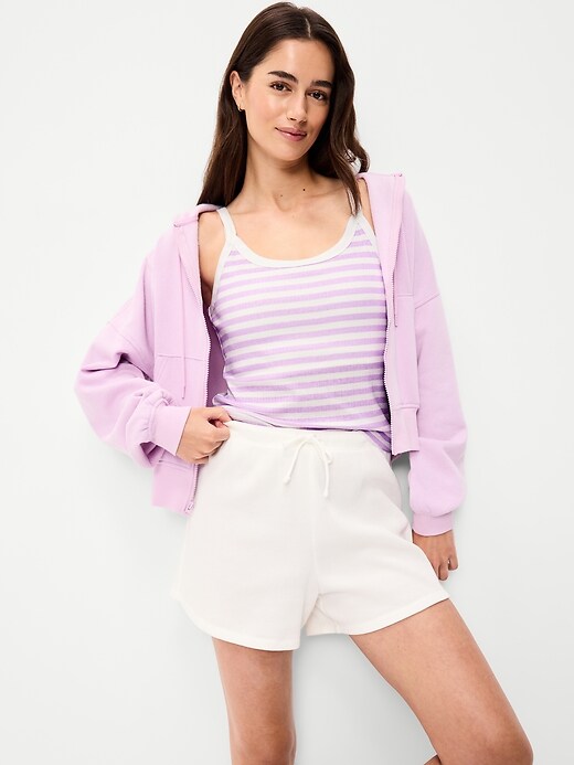 Pointelle Cami Tank Top White/Purple Stripe