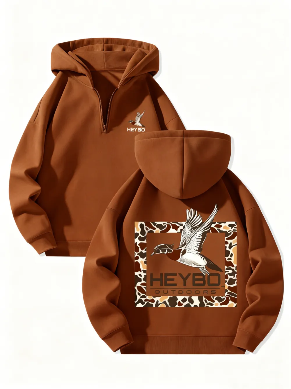 Fleece Lined Hooded Long Sleeve Half Zip Men's Sweatshirt