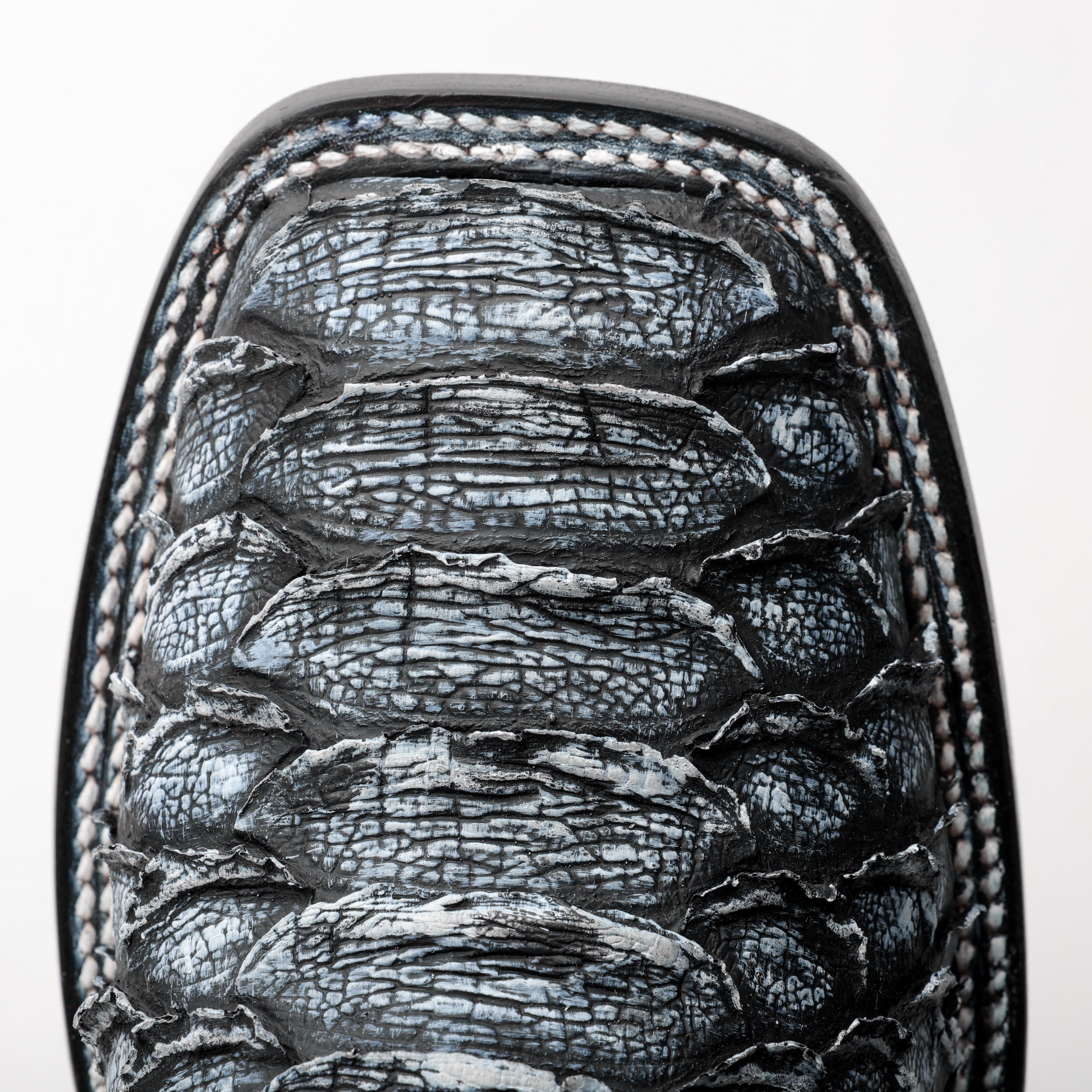 Rustic Grey Jumbo Python Leather Boots - Square Toe