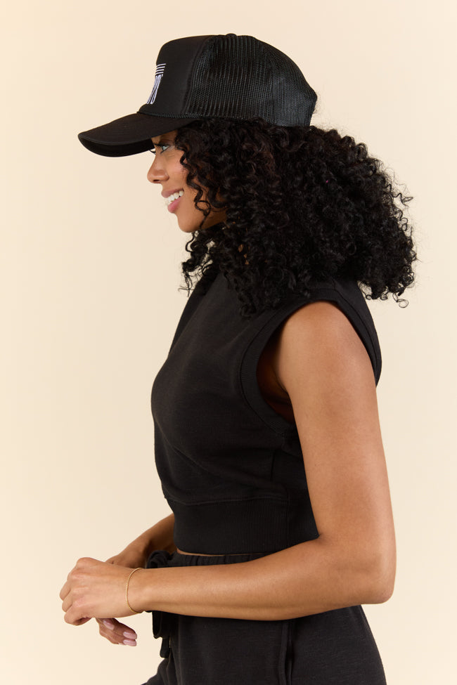 All Star Black Fitted Banded Waist Sleeveless Crop Top SALE