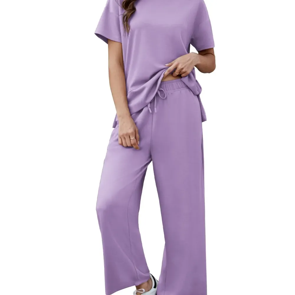New Women's Two-Piece Set — Soft, Short-Sleeve Casual Outfit with Wide-Leg Pants