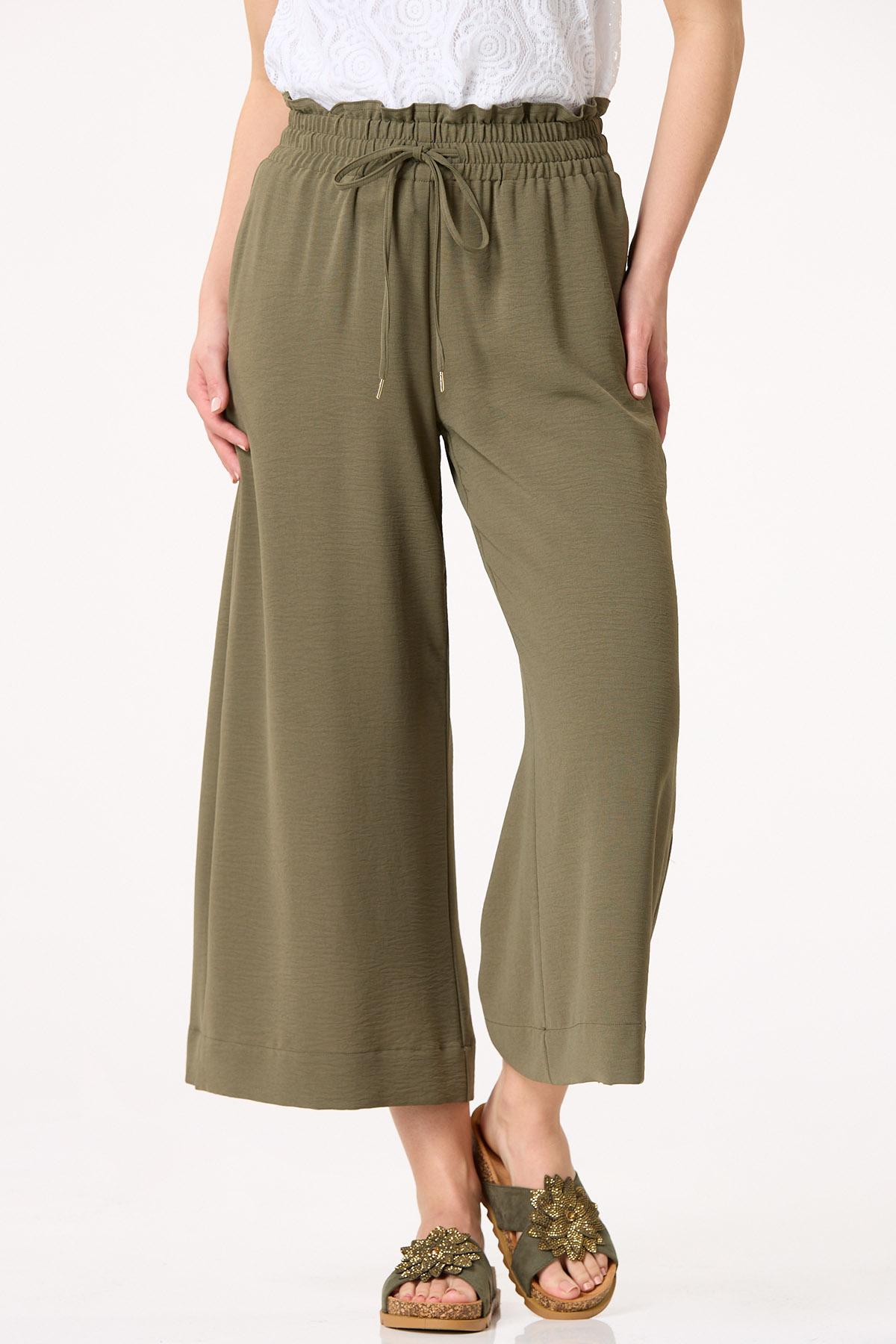 Drawstring Paperbag Waist Cropped Pants
