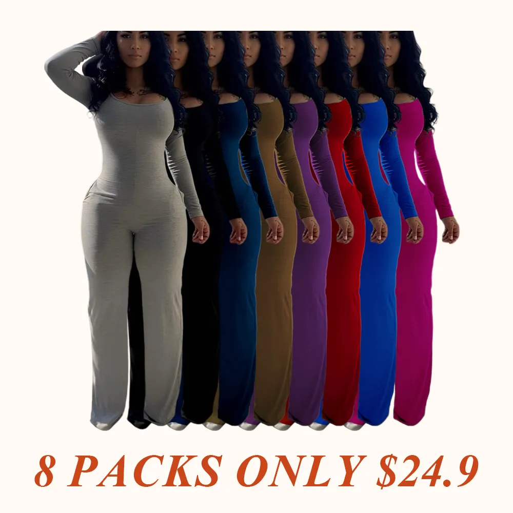 Women's Sexy Plain Long Sleeve Jumpsuit, Fall & Winter Fashion