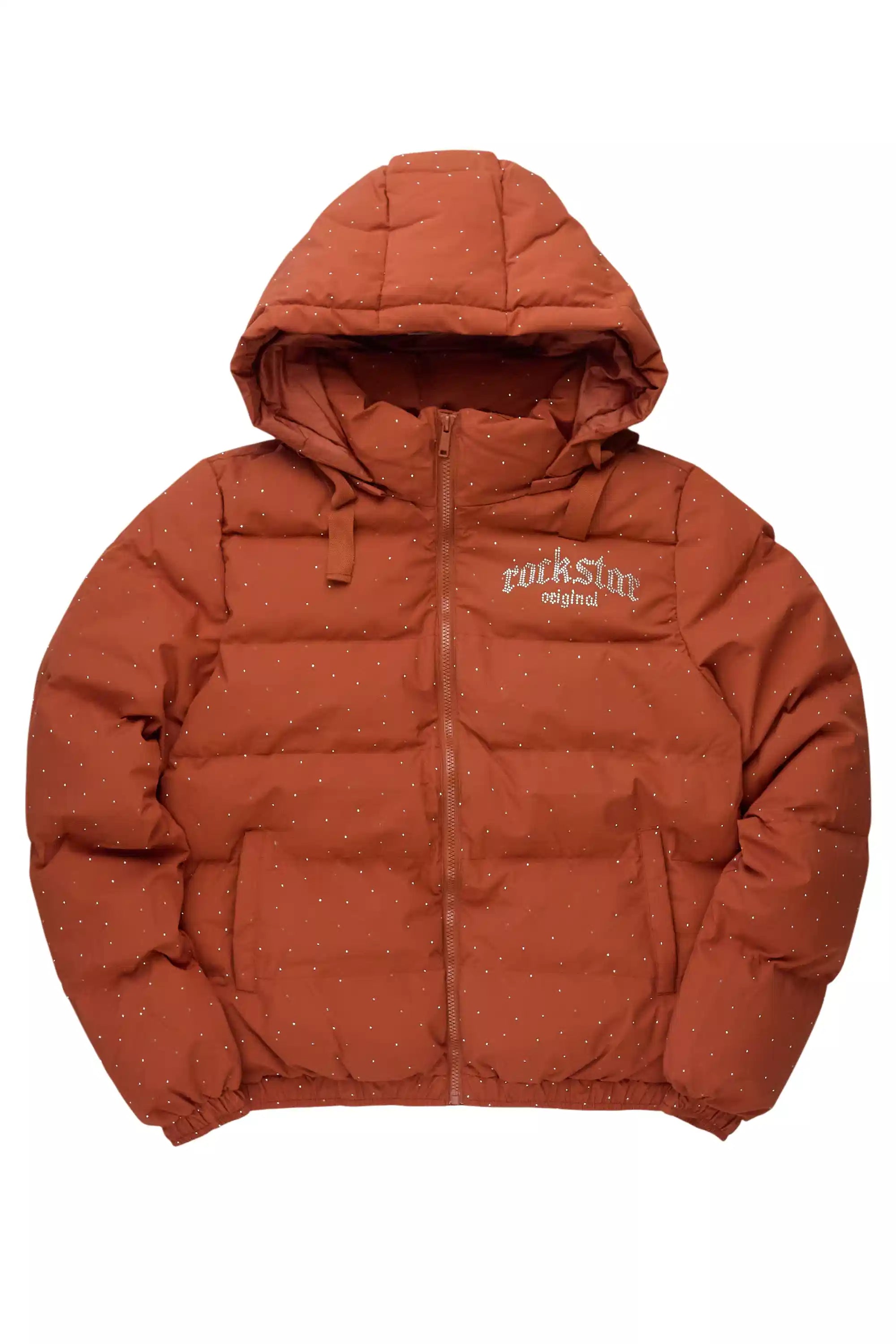 Onellia Mocha Rhinestone Puffer Jacket