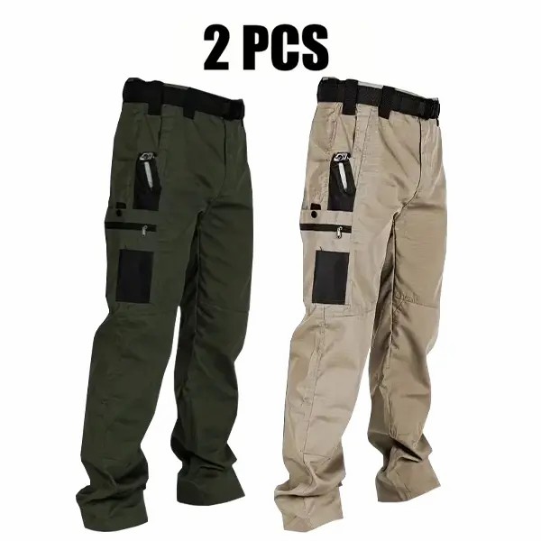 🔥🔥Men's Solid Color Tactical Work Pants with Multiple Pockets and Zipper Closures