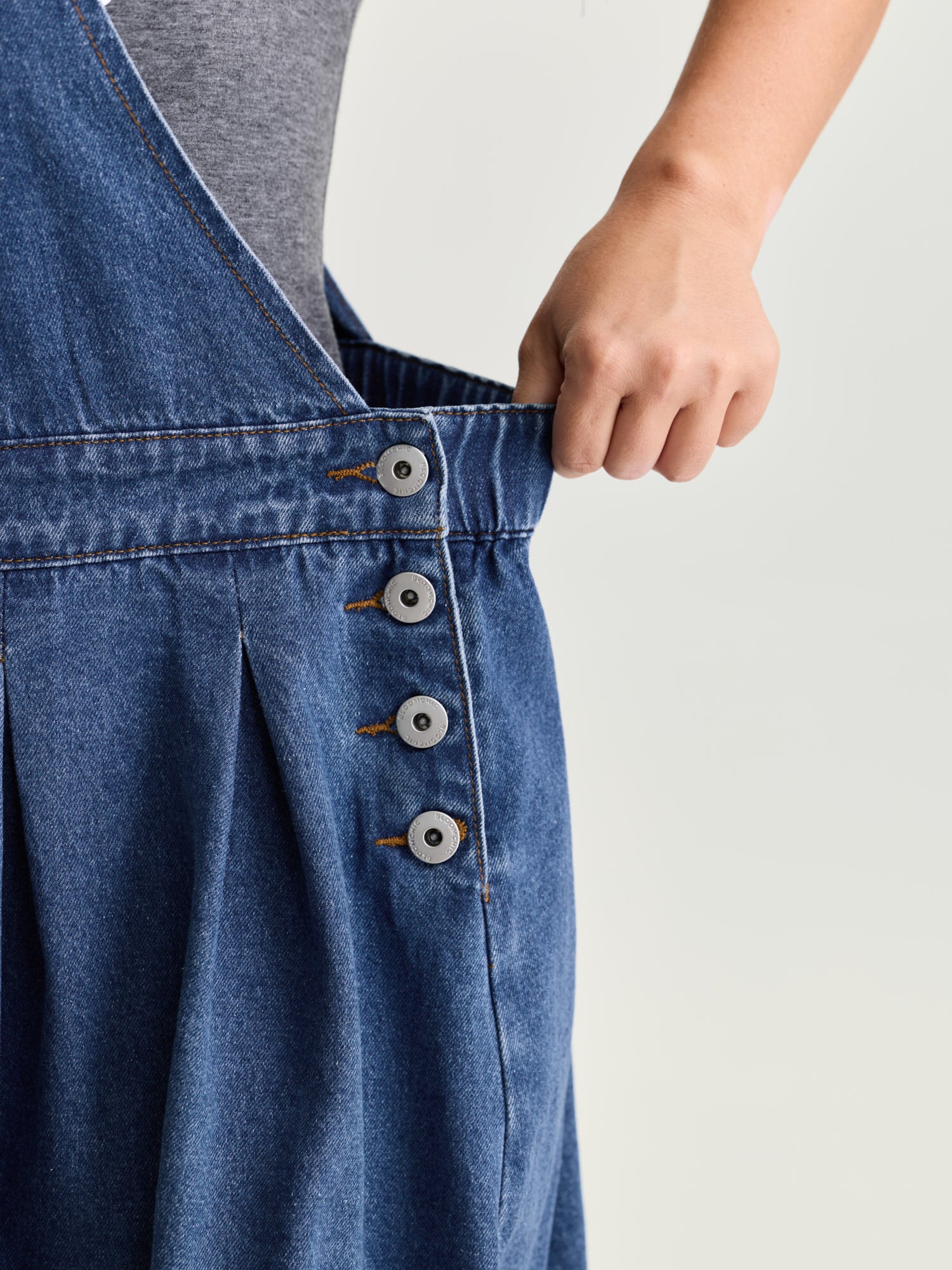 Elastic Waistband Adjustable Overall Denim Dress