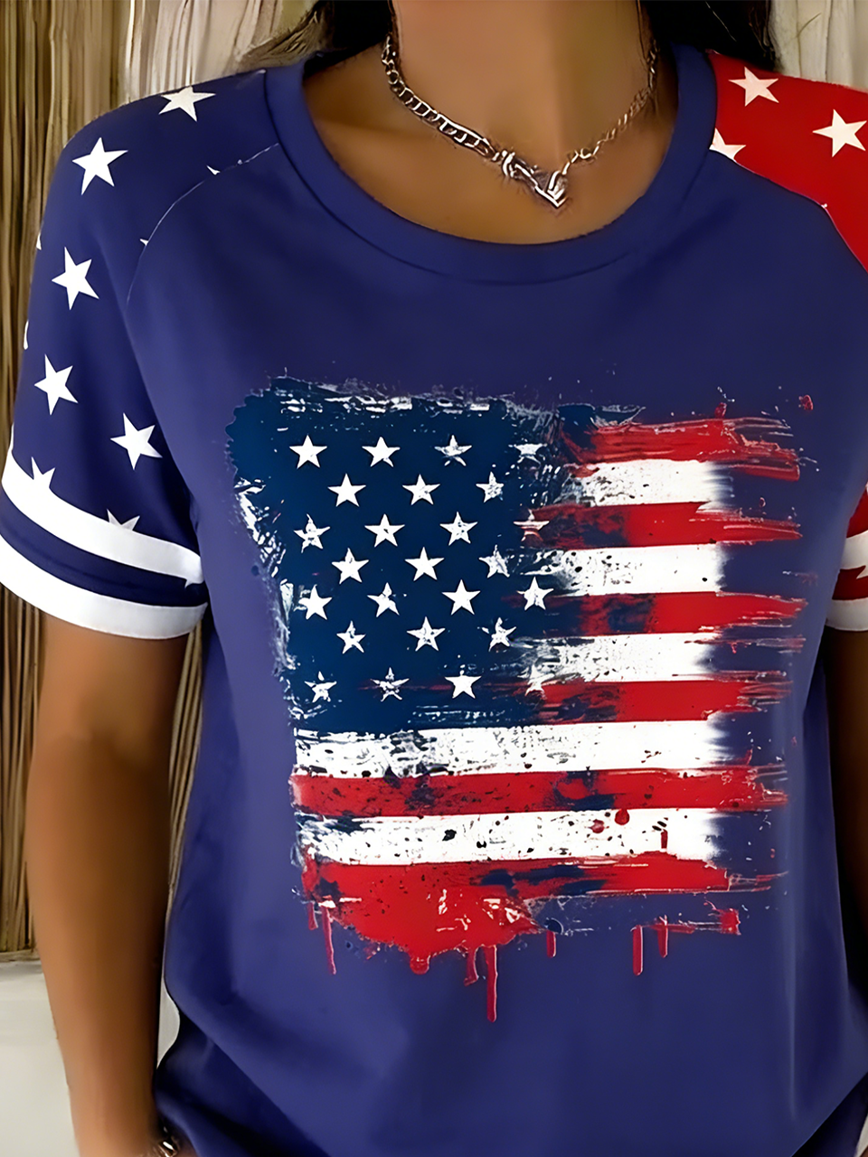 Cotton Regular Fit Elegant America Flag T-Shirt