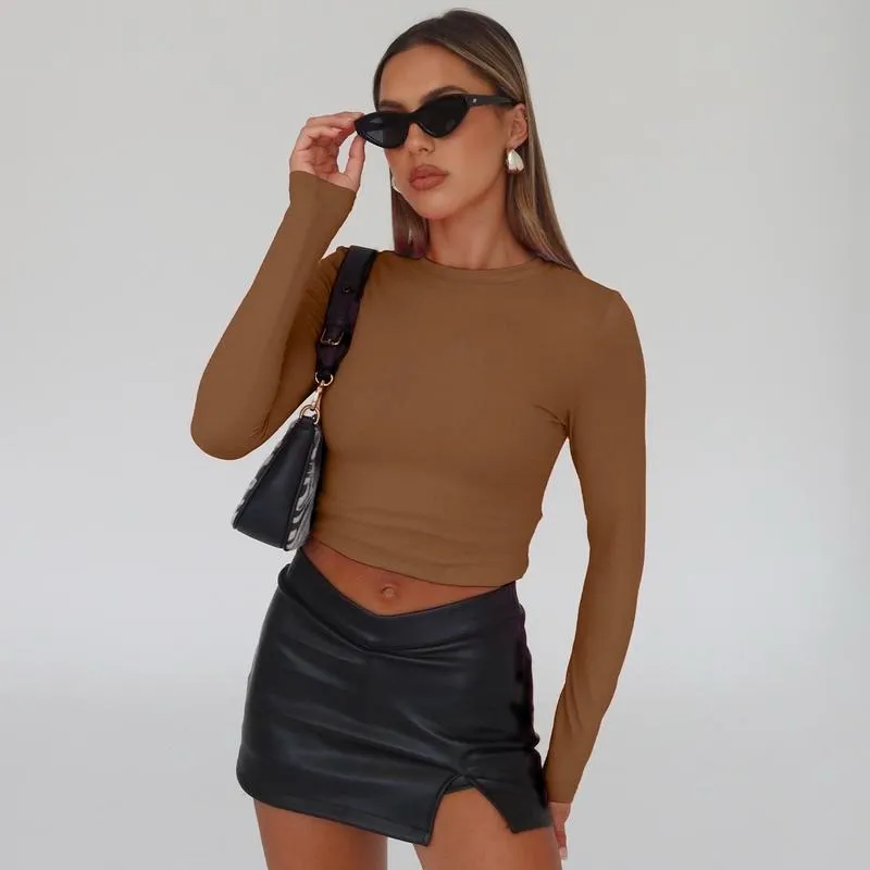 Women's Long Sleeve Shirts Basic Crop Tops