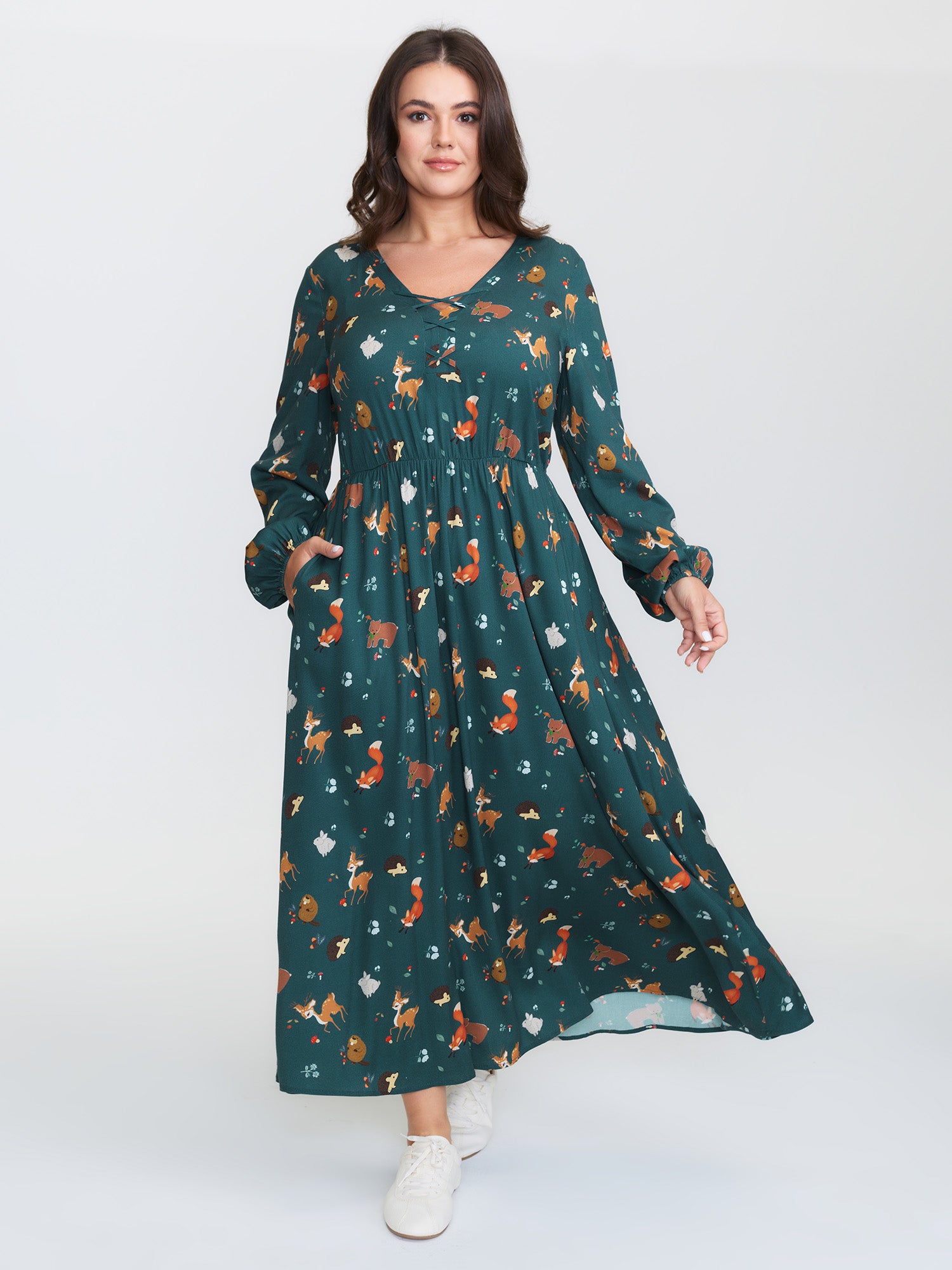 Animal Printed Cross-Tie Neckline Maxi Dress